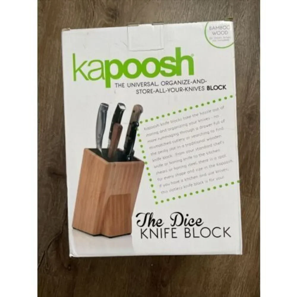 Kapoosh The Dice Bamboo Wood Slotless Knife Block  NEW in Box